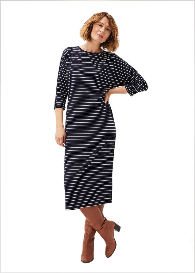  Cecile Stripe Midi Jersey Dress Navy/Ivory 220709287