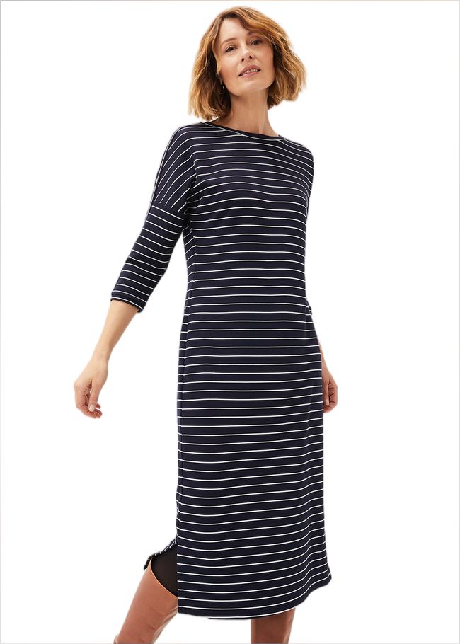  Cecile Stripe Midi Jersey Dress Navy/Ivory 220709287