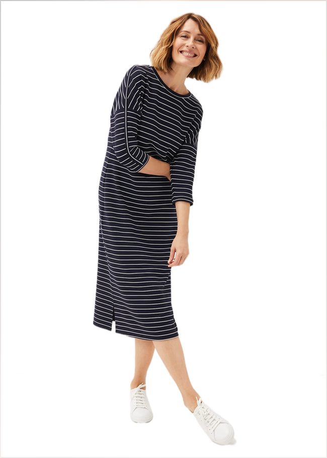  Cecile Stripe Midi Jersey Dress Navy/Ivory 220709287