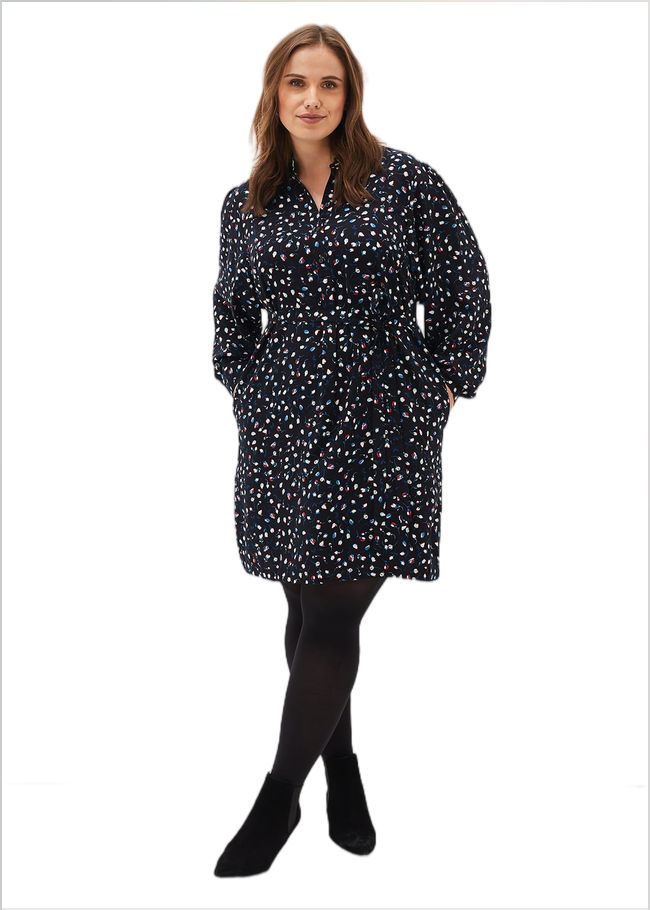  Alexandra Ditsy Print Shirt Dress Navy/Ivory 220721287