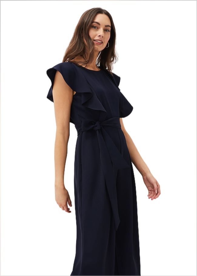  Bridie Frill Bodice Wide Leg Jumpsuit Navy 220735351