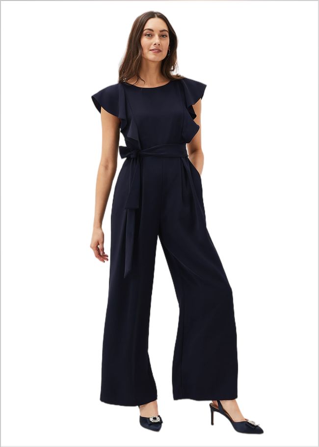  Bridie Frill Bodice Wide Leg Jumpsuit Navy 220735351