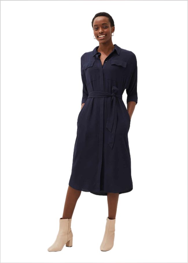  Maxine Belted Shirt Dress Navy 220750351