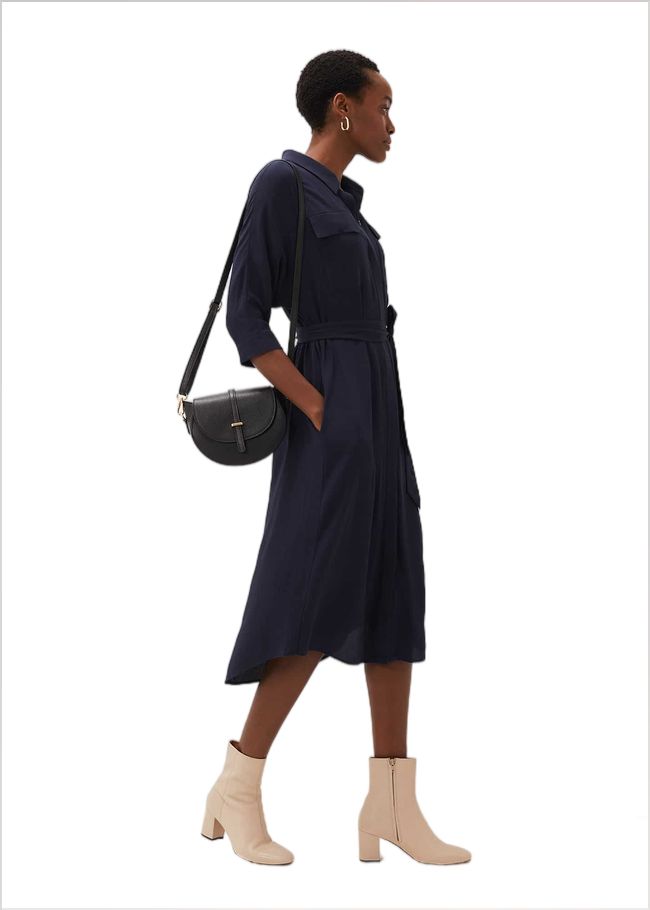  Maxine Belted Shirt Dress Navy 220750351