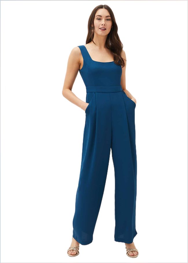  Brontie Puff Sleeve Wide Leg Jumpsuit Teal 220753402