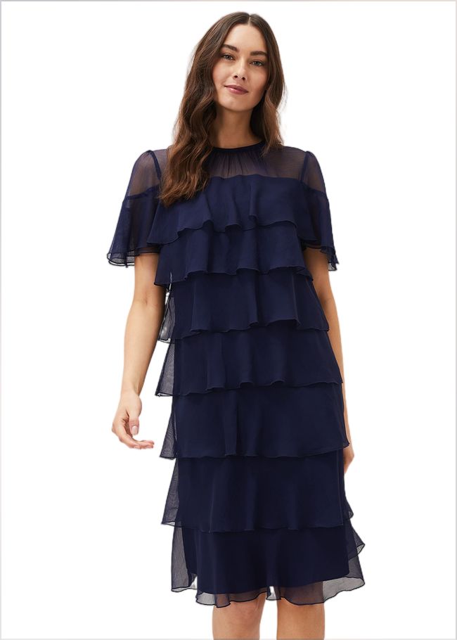  Nika Tiered Shift Dress Navy 220759351