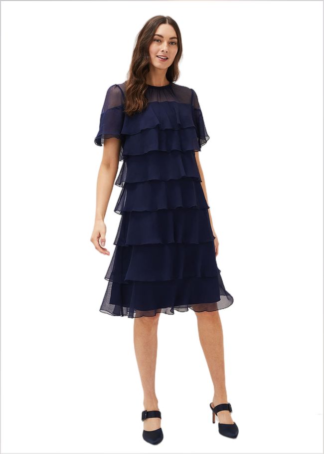  Nika Tiered Shift Dress Navy 220759351