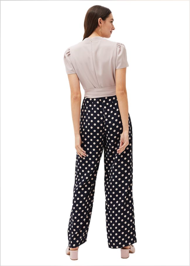  Eloise Spot Print Wide Leg Jumpsuit Navy/Taupe 220770197