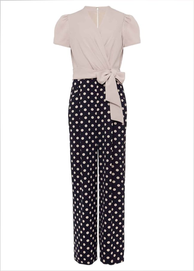  Eloise Spot Print Wide Leg Jumpsuit Navy/Taupe 220770197