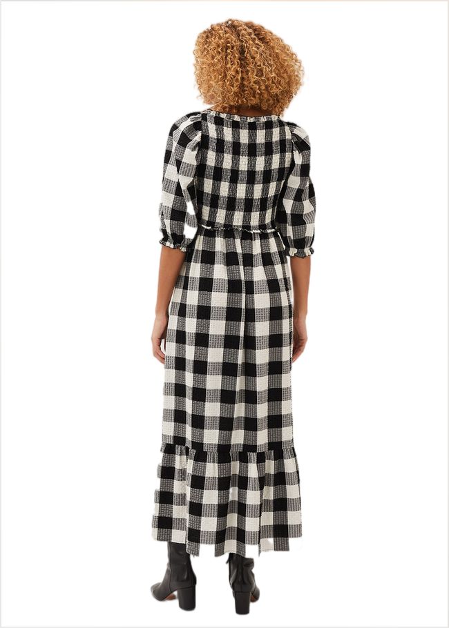  Evlin Gingham Square Neck Dress Navy/Ivory 220772287