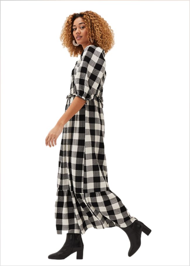  Evlin Gingham Square Neck Dress Navy/Ivory 220772287