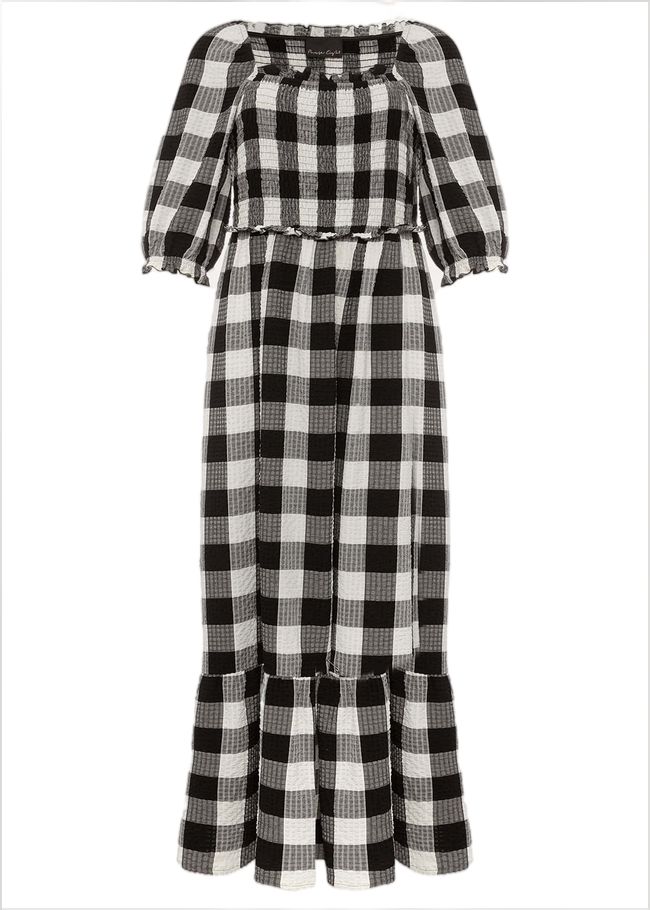  Evlin Gingham Square Neck Dress Navy/Ivory 220772287