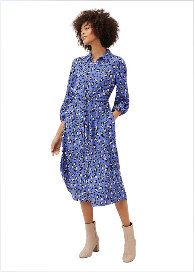  Tana Leopard Print Midi Shirt Dress Blue 220774408