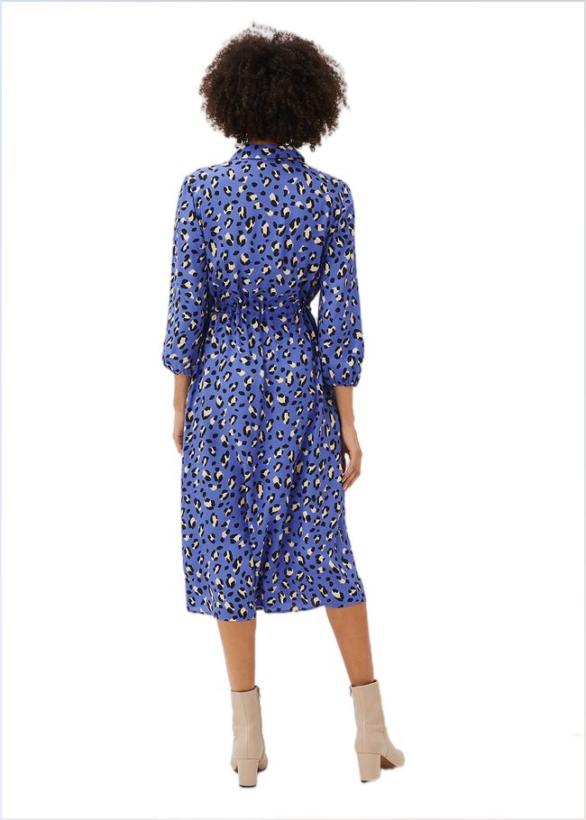  Tana Leopard Print Midi Shirt Dress Blue 220774408