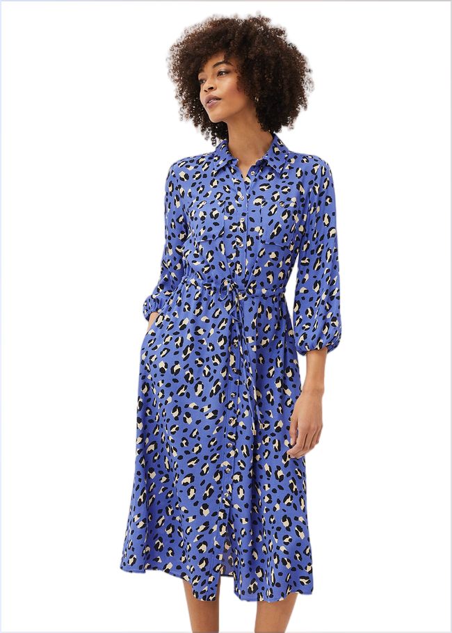  Tana Leopard Print Midi Shirt Dress Blue 220774408