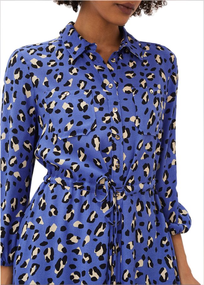  Tana Leopard Print Midi Shirt Dress Blue 220774408