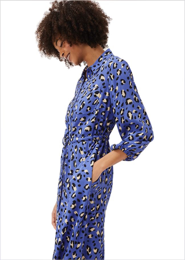  Tana Leopard Print Midi Shirt Dress Blue 220774408