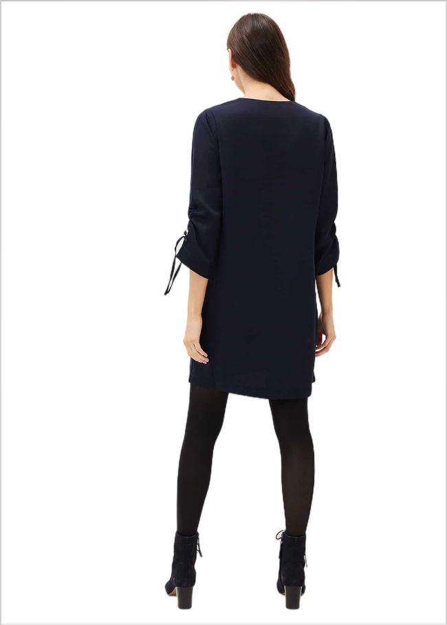  Cieara Tie Detail Sleeve Tunic Dress Navy 220778351