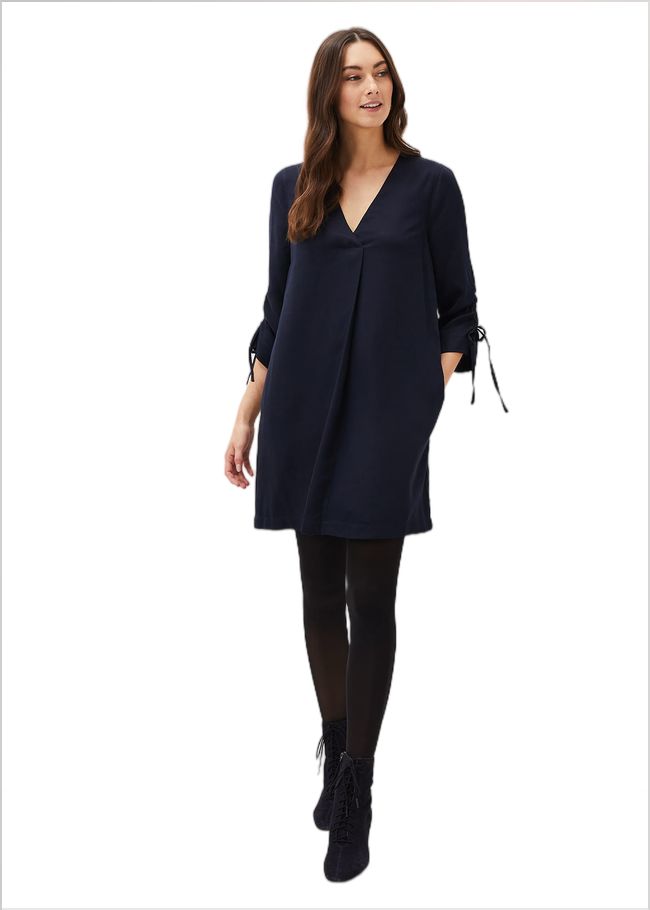  Cieara Tie Detail Sleeve Tunic Dress Navy 220778351