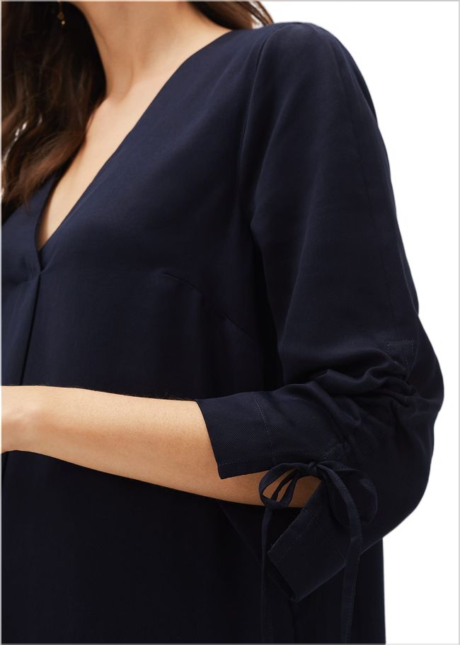  Cieara Tie Detail Sleeve Tunic Dress Navy 220778351