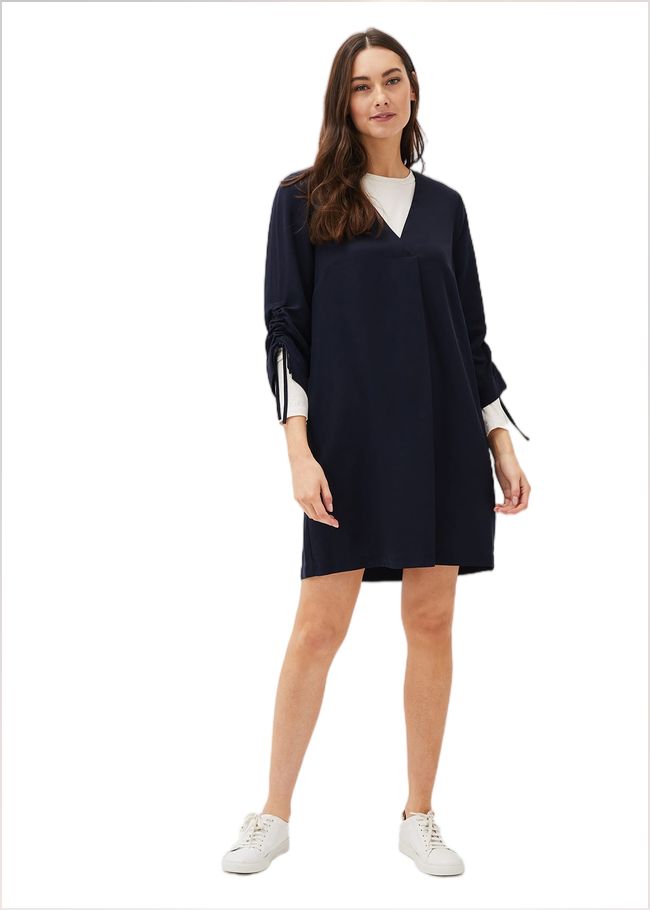  Cieara Tie Detail Sleeve Tunic Dress Navy 220778351