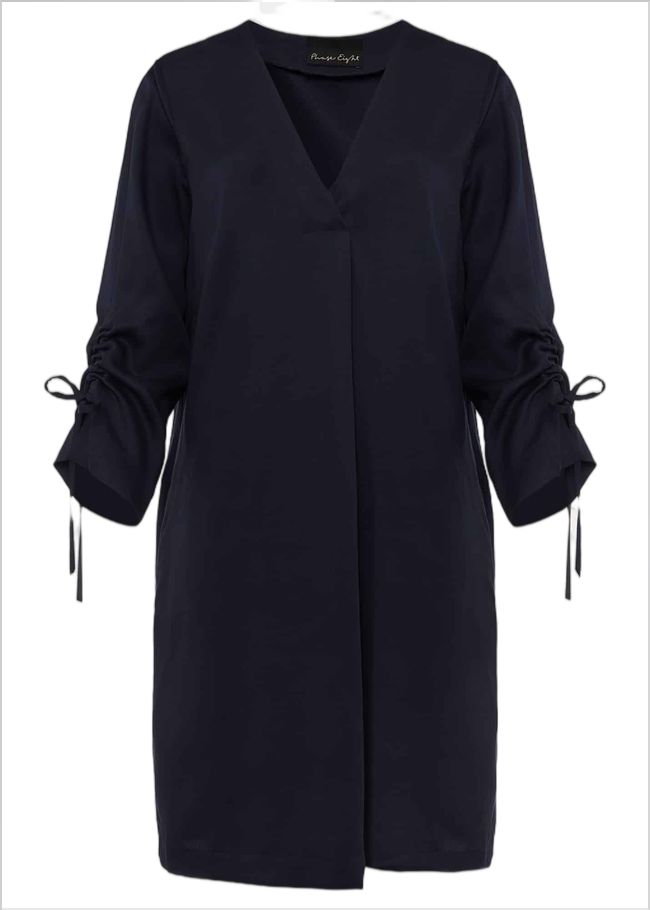  Cieara Tie Detail Sleeve Tunic Dress Navy 220778351