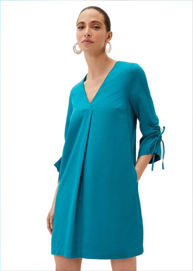  Ceiara Ruched Sleeve Tunic Dress Teal 220779402