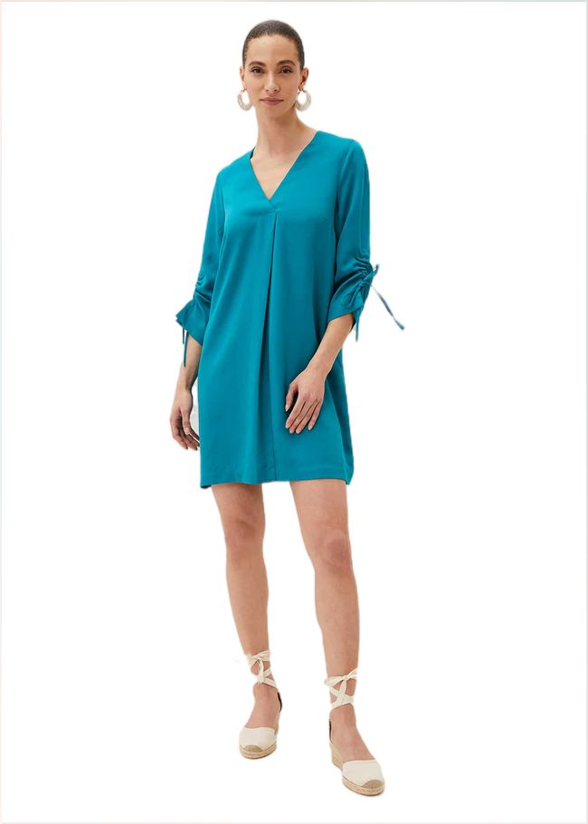  Ceiara Ruched Sleeve Tunic Dress Teal 220779402