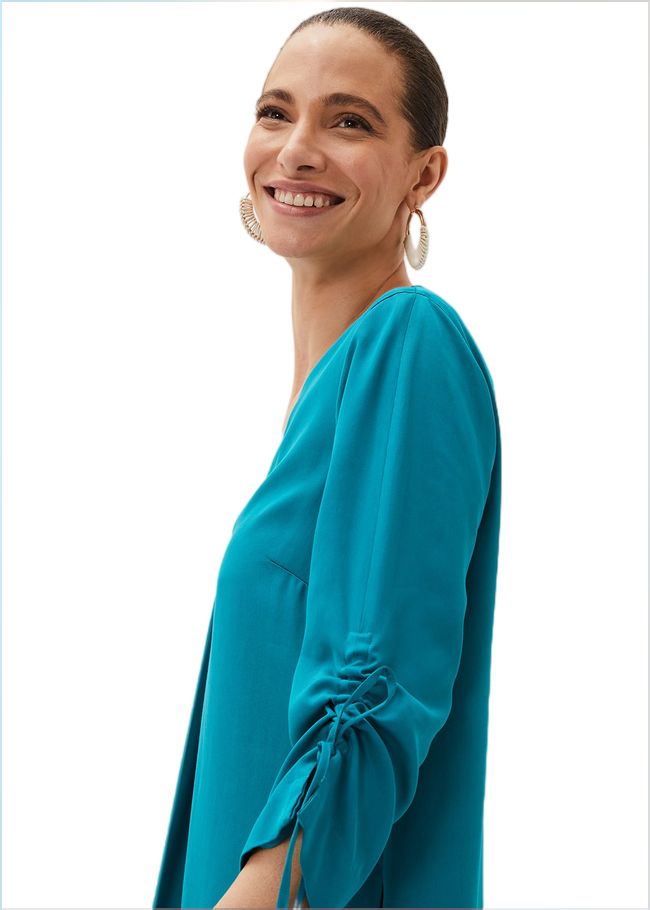  Ceiara Ruched Sleeve Tunic Dress Teal 220779402