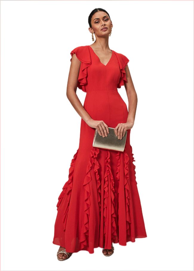  Donatella Ruffle Maxi Dress Scarlet 220791731