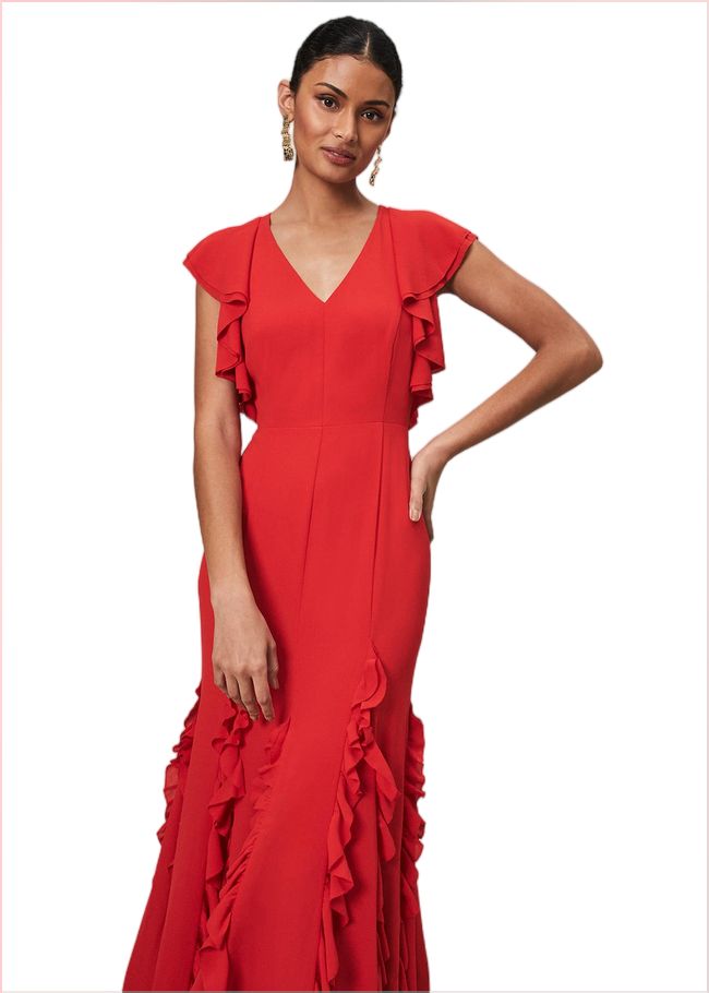  Donatella Ruffle Maxi Dress Scarlet 220791731