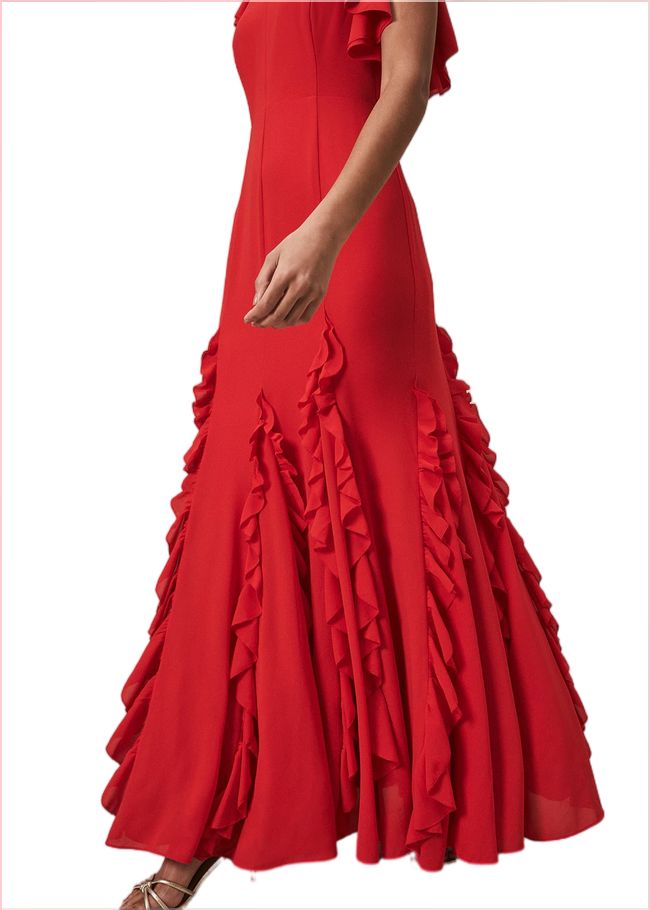  Donatella Ruffle Maxi Dress Scarlet 220791731