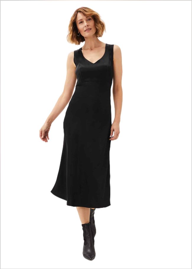  Amabella Sleeveless Satin Midi Dress Black 220792050