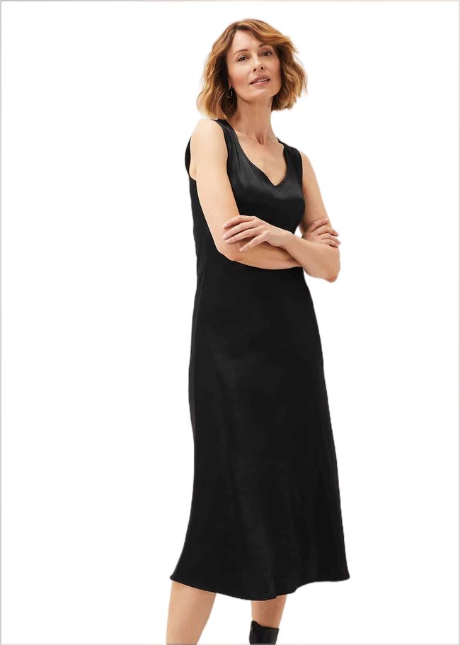  Amabella Sleeveless Satin Midi Dress Black 220792050