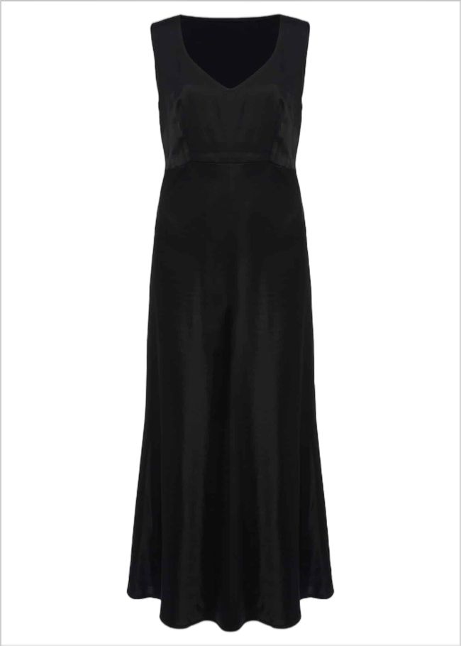  Amabella Sleeveless Satin Midi Dress Black 220792050