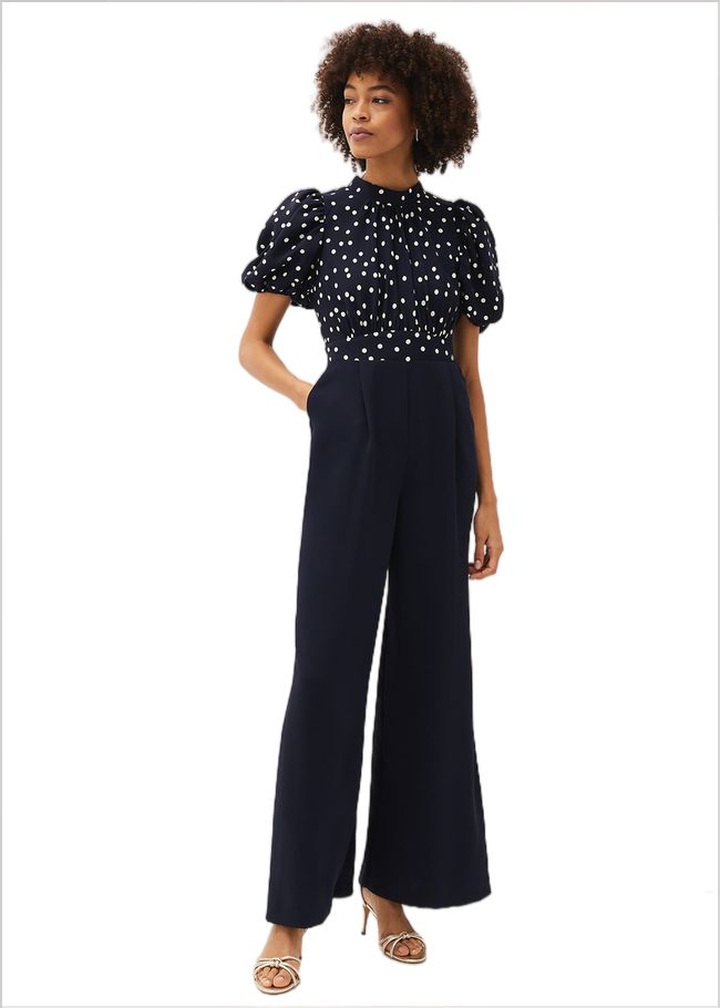  Paulina Puff Sleeve Spot Jumpsuit Navy/Ivory 220794287