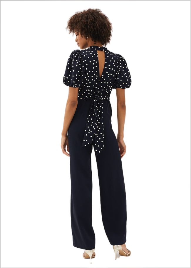  Paulina Puff Sleeve Spot Jumpsuit Navy/Ivory 220794287