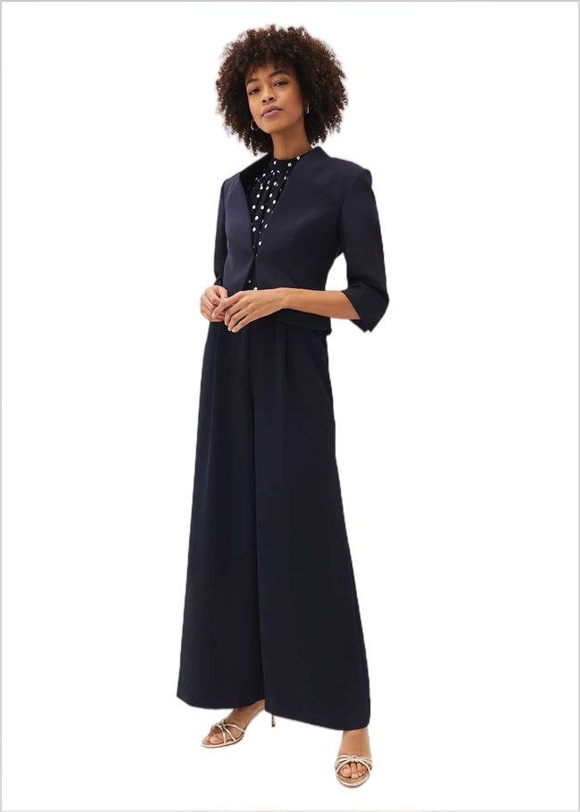  Paulina Puff Sleeve Spot Jumpsuit Navy/Ivory 220794287