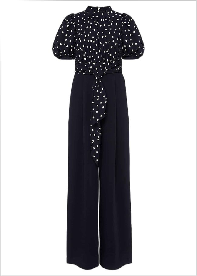  Paulina Puff Sleeve Spot Jumpsuit Navy/Ivory 220794287