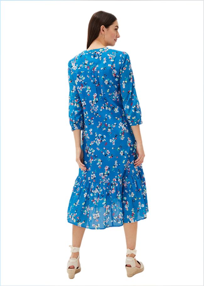  Cotton Floral Tiered Dress Bright Blue 220815378