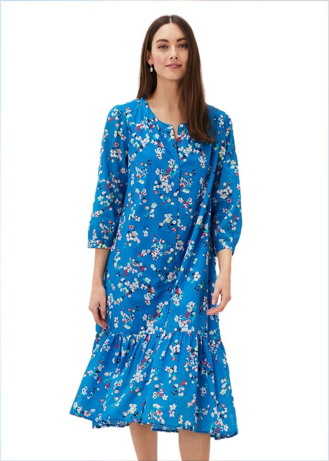  Cotton Floral Tiered Dress Bright Blue 220815378