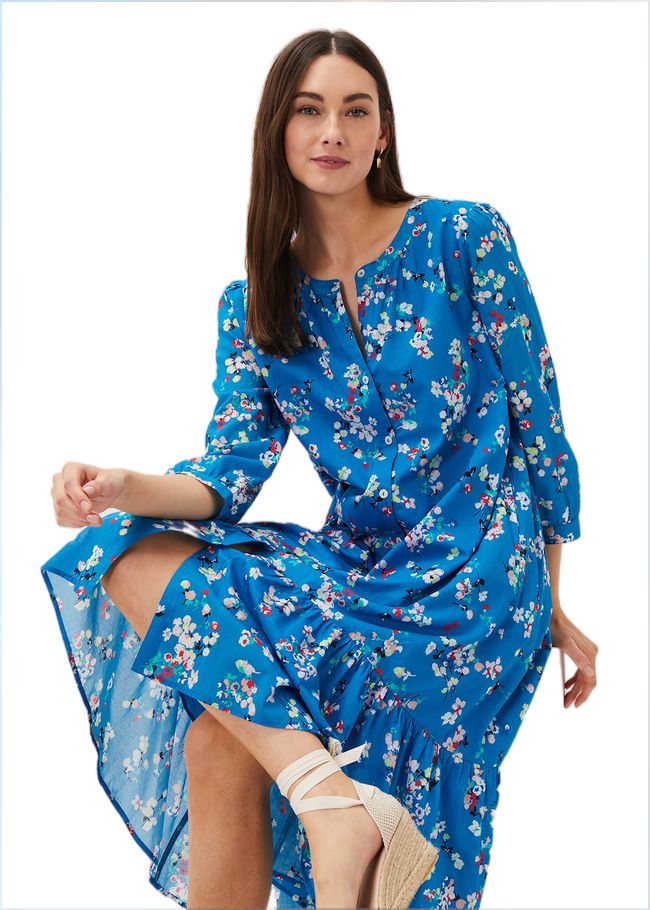  Cotton Floral Tiered Dress Bright Blue 220815378