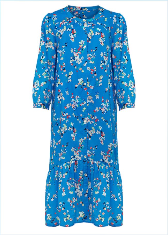  Cotton Floral Tiered Dress Bright Blue 220815378