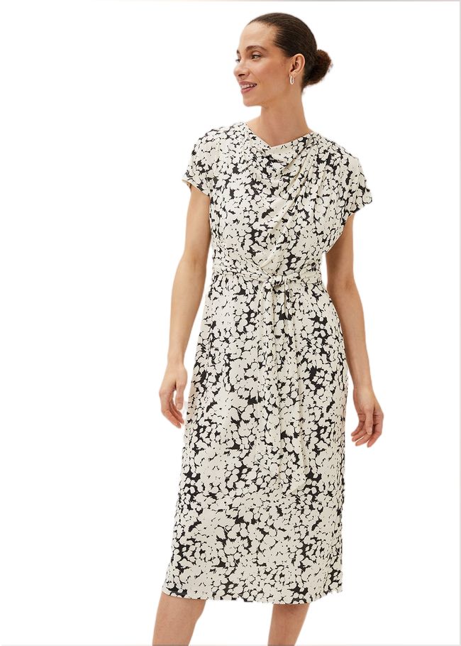  Jaelynn Ditsy Cowl Tie Waist Print Dress Smoke/Ivory 220818573