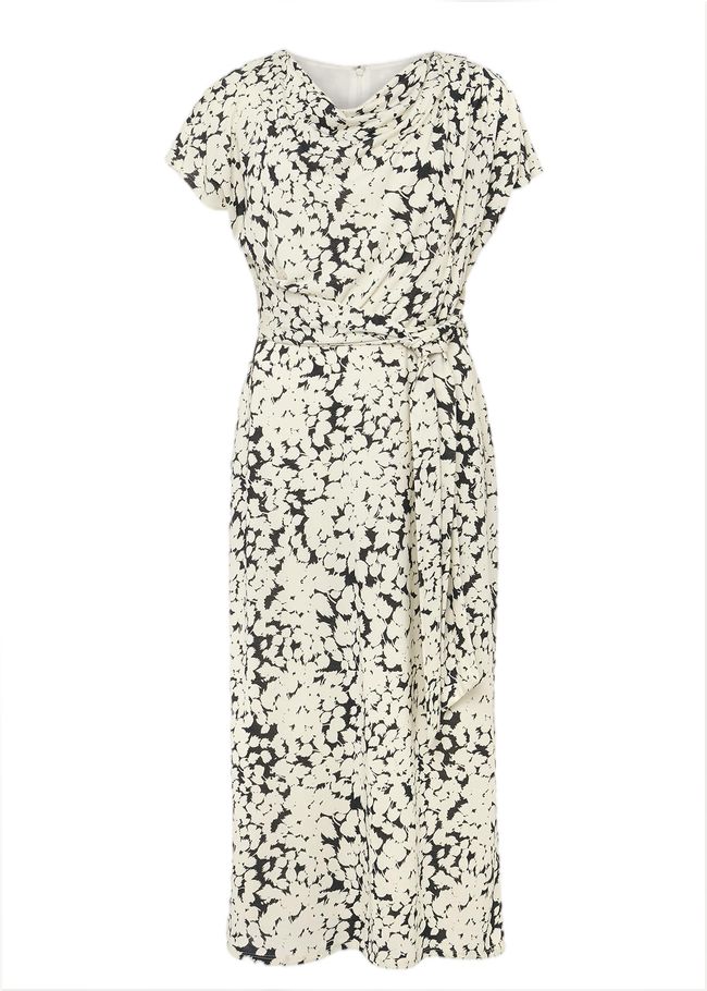  Jaelynn Ditsy Cowl Tie Waist Print Dress Smoke/Ivory 220818573