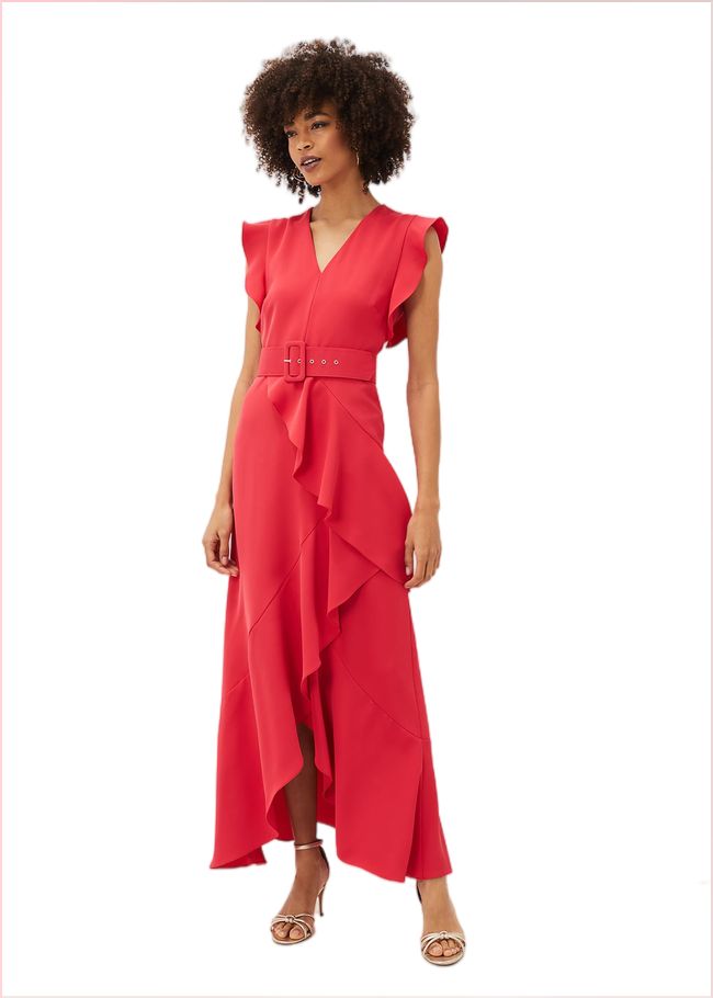  Phoebe Frill Belted Maxi Dress Coral 220825666