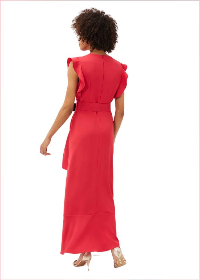  Phoebe Frill Belted Maxi Dress Coral 220825666