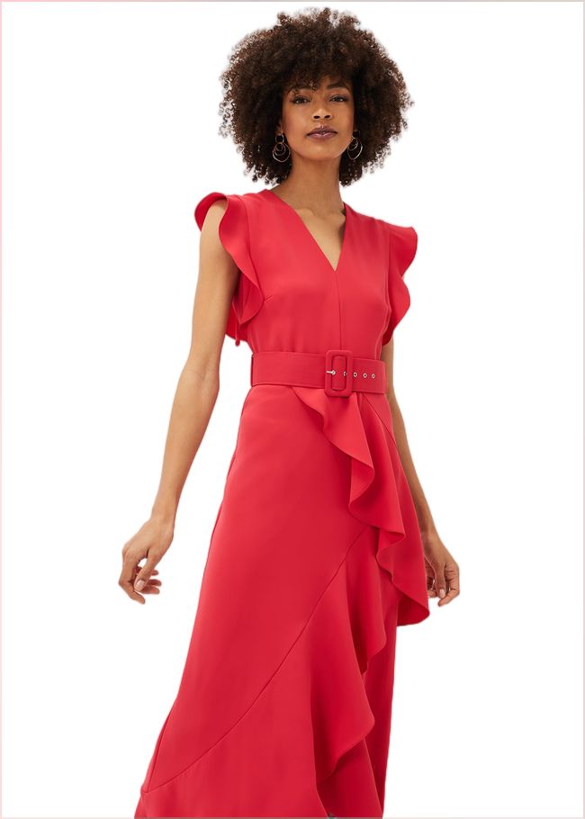  Phoebe Frill Belted Maxi Dress Coral 220825666