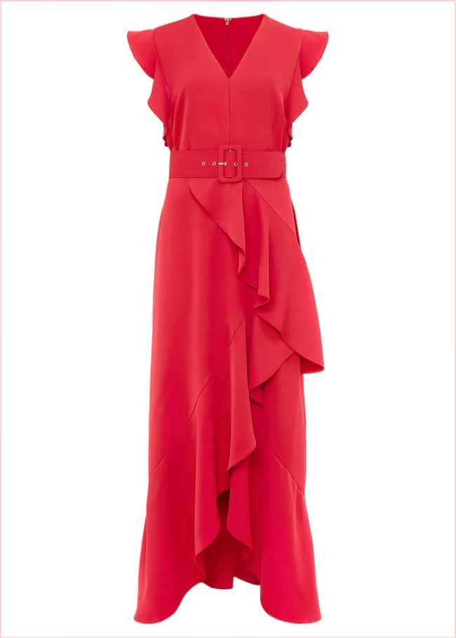  Phoebe Frill Belted Maxi Dress Coral 220825666