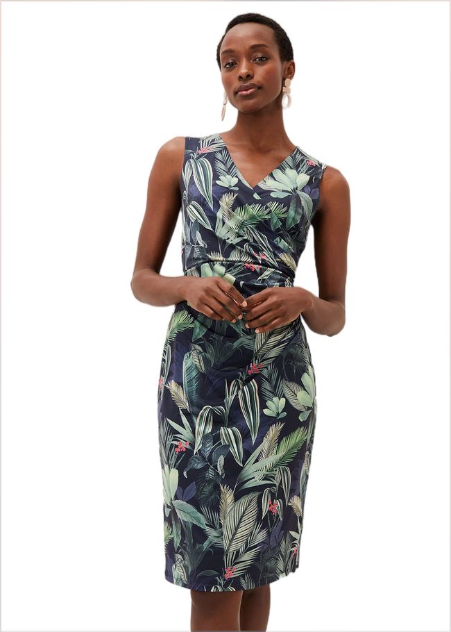  Maya Jersey Palm Print Midi Dress Navy 220855351